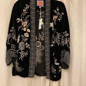 Black velvet embroidered Johnny Was kimona.